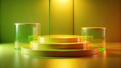 Poster - Abstract Cylindrical Display Platform with Vivid Yellow and Green Accents