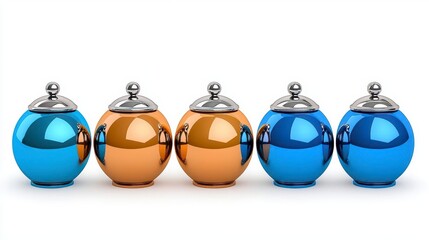 Wall Mural - a photostock of multiple shiny chrome serving domes for catering, isolated on a clean white backgrou