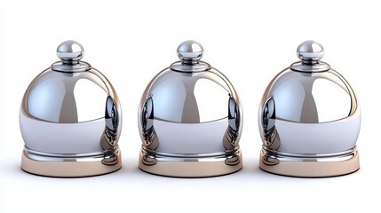 Wall Mural - a photostock of multiple shiny chrome serving domes for catering, isolated on a clean white backgrou