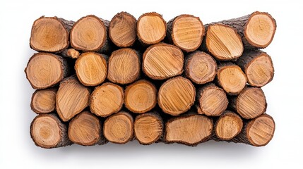 Wall Mural - a photostock of natural wooden logs stacked symmetrically, isolated on a clean white background, rus