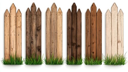 Wall Mural - a photostock of realistic wooden fences arranged in different rustic styles, isolated on a clean whi