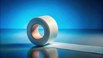 Aufkleber - A roll of white woven fabric tape on a blue background