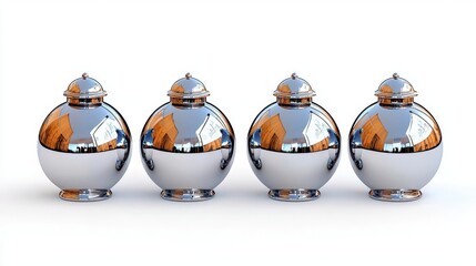 Wall Mural - a photostock of round chrome serving domes reflecting light, isolated on a clean white background, s