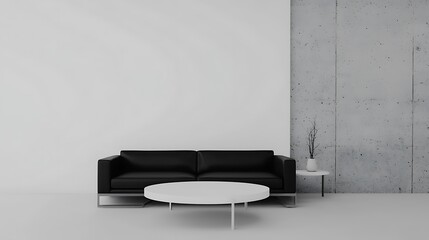 Wall Mural - A black couch sits in front of a white wall