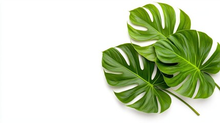 Wall Mural - a photostock of vibrant green tropical monstera leaves, isolated on a clean white background, lush a