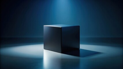 Poster - Mysterious Dark Cube on Reflective Surface Under Spotlight