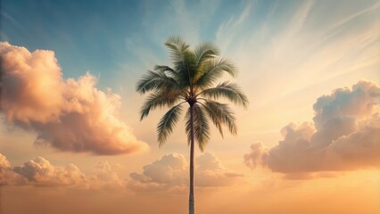 Poster - Serene Sunset Silhouette of a Single Palm Tree Against a Vibrant Sky