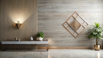 Wall Mural - Modern Minimalist Interior Design Featuring a Sleek Console Table and Geometric Wall Decor