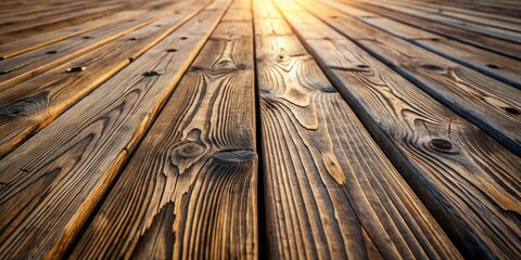 Poster - Warm Sunlight Illuminates Aged Wooden Planks, Creating a Rich Textural Background