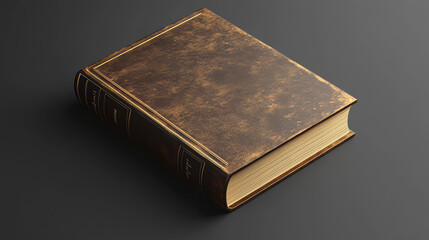 Book spine and cover mockup, blank volume in classic style with brown hardcover and golden decorative elements. Bestseller publication, library or store novelty isolated realistic 3d vector mock up