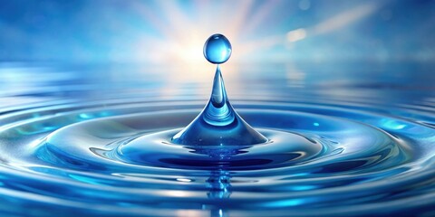 Poster - A single drop of water creates concentric ripples on a serene blue surface