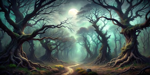 Aufkleber - Enchanted Forest Path Under a Mystical Moonlit Sky