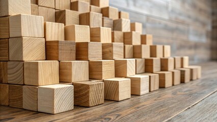 Poster - A pile of wooden blocks on a wooden floor