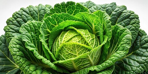 Poster - A vibrant close-up of a fresh, green cabbage head, showcasing its intricate leaf textures and healthy appearance