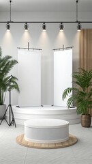 Aufkleber - A white stage with two white banners and a white pedestal