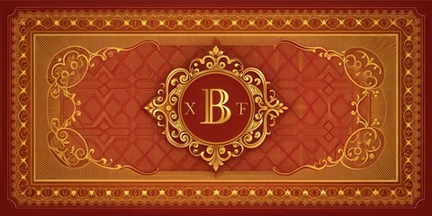 Aufkleber - Elegant Gold and Red Ornate Monogram Design for Luxury Branding