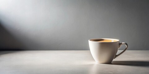 Poster - Aromatic Coffee in a White Mug on a Light Surface