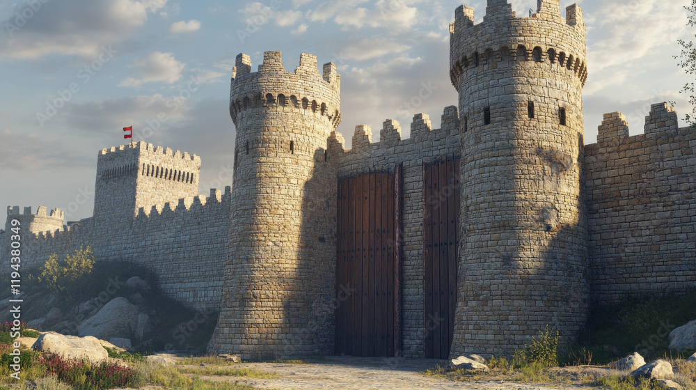 Medieval castle wall with gate vector background. Safe cartoon game ...
