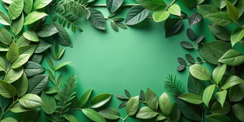 Poster - Lush Greenery Frame Vibrant Green Leaves Arranged in a Circular Border on a Solid Background for Eco-Friendly Design
