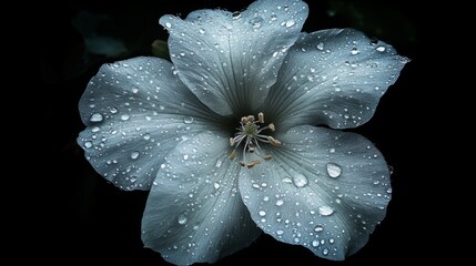 Poster - Close-up of a blooming flower with dew-covered petals, highlighting the natural beauty and fresh look created by the water droplets.