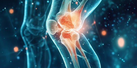 Poster - Human knee joint anatomy with inflammation highlighted in red.