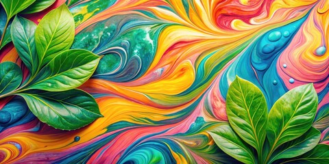 Aufkleber - Vibrant Swirls of Color and Lush Green Foliage Create a Stunning Abstract Nature Scene