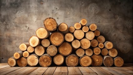 Aufkleber - A Rustic Stack of Wooden Logs Against a Weathered Wall