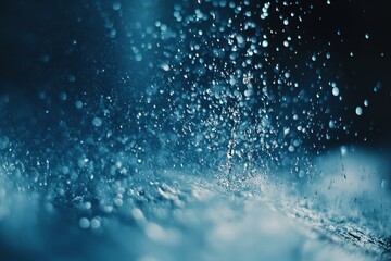 Poster - Abstract blue water splash, droplets, bokeh, texture.