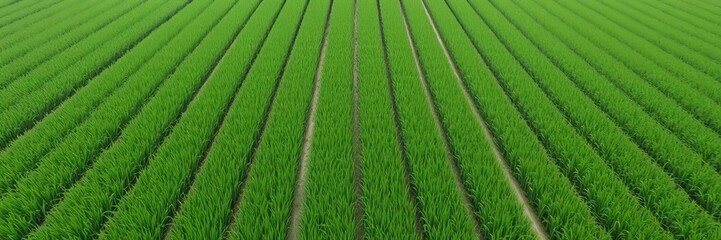 Wall Mural - Aerial view of lush green rice fields promoting sustainable agriculture and carbon neutrality, view, agriculture