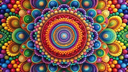 Poster - Vibrant Circular Abstract Artwork Featuring Multicolored Beads and Ornate Designs