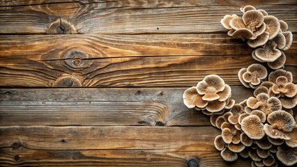 Poster - Rustic Wooden Background with Delicate Cluster of Mushrooms