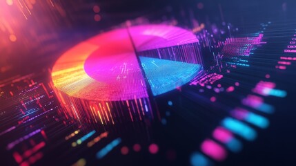 Poster - Detailed shot of a D pie chart with rotating segments, illustrating a dynamic data analysis with a focus on individual data points and their proportions.