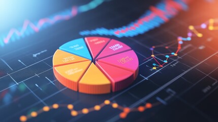 Poster - Detailed shot of a D pie chart with rotating segments, illustrating a dynamic data analysis with a focus on individual data points and their proportions.
