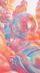 Wall Mural - Abstract Iridescent Bubbles: Dreamlike Pink and Blue Digital Art