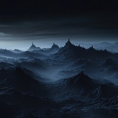 Wall Mural - Dark Fantasy Mountain Range Nighttime Landscape Mysterious Peaks