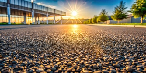 Aufkleber - Golden Hour Pavement Texture Close-up of Pebbled Asphalt at Sunset