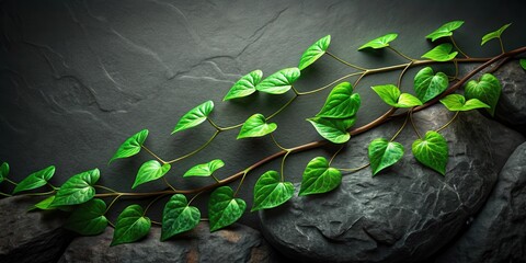 Aufkleber - Lush Green Vine Cascading Over Dark Grey Stones
