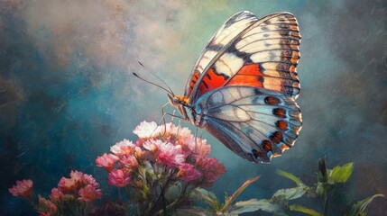 Aufkleber - High-resolution close-up of a butterfly perched on a flower, showcasing its colorful wings, delicate details, and the flower's texture.