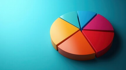 Poster - A colorful pie chart on a teal background, representing data visualization and analysis with distinct segments of varying colors.