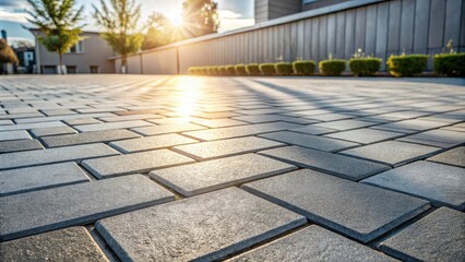 Fototapete - Sunlit Pavement A Close-Up View of Interlocking Gray Stone Blocks