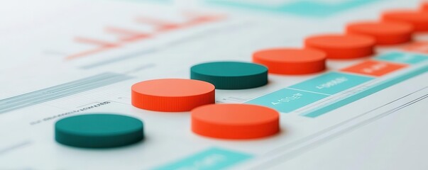 Poster - Colorful circular tokens are arranged on a chart, suggesting data visualization or performance metrics in a modern business or analytical context.