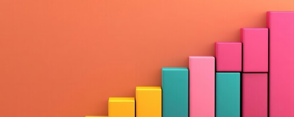 Poster - A vibrant bar chart with colorful segments against an orange background, illustrating growth or progress in data visualization.