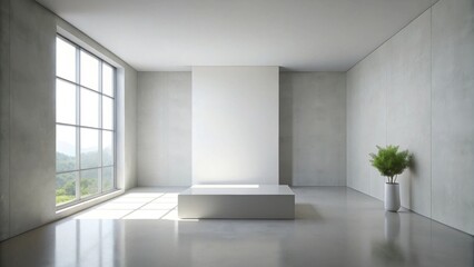 Aufkleber - Modern Minimalist Room Interior with Blank Wall and Display Plinth