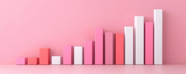 Poster - A colorful bar chart on a pink background, showcasing varying heights of bars in shades of pink and white, representing data trends or growth.