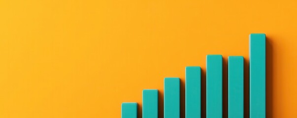 Poster - a vibrant orange background features ascending teal bars, symbolizing growth and progress in data vi