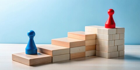 Poster - Strategic Advancement Wooden Blocks and Game Pieces Illustrate Progress and Competition