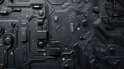 Poster - grey abstract design with technological patterns and smooth flowing shapes for a futuristic look.