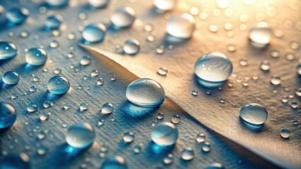 Aufkleber - Close-up of water droplets on a textured surface, illuminated by soft light