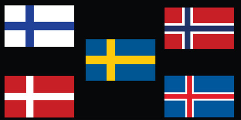 simple flags of scandinavia.nordic countries. correct size, proportion, colors