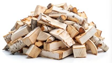 Poster - A Pile of Clean, Dry Birch and Pine Wood Blocks Ready for Use